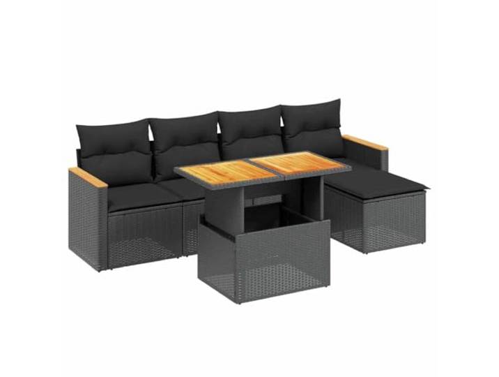 PUGYNBK 6er Set Gartensuppen, synthetisches Rattan, schwarz Dicke abnehmbare Polsterpolster, Tisch mit verstellbarer Tischplatte, modulare Außenkonstruktion