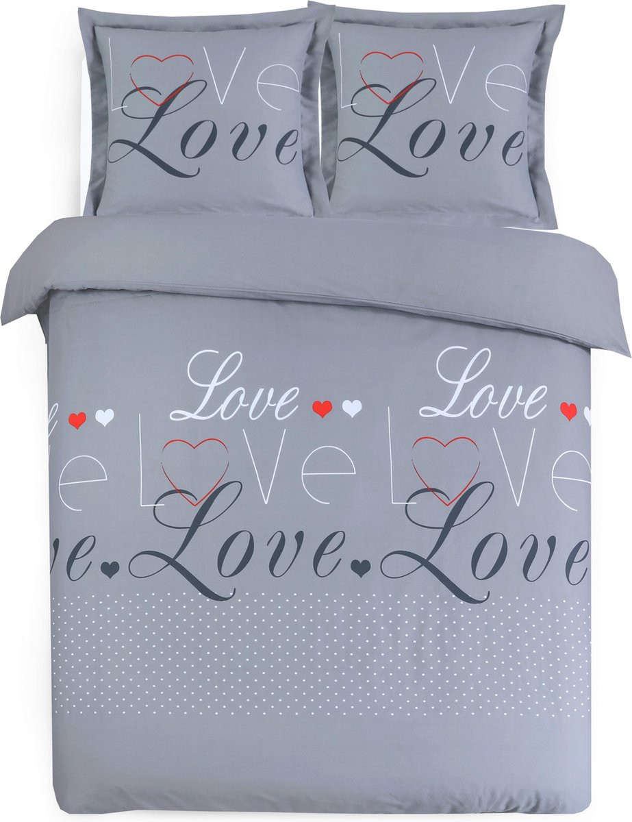 VISION home Love Dekbedovertrekset - 100% katoen - Tweepersoons - Grijs - Dekbedovertrek 200 x 200 cm met 2 slopen