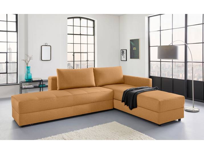 Ecksofa, Strukturstoff, Gelb (Senf), 287×229 cm, Drehfunktion & Stauraum, Modern, JOOP!