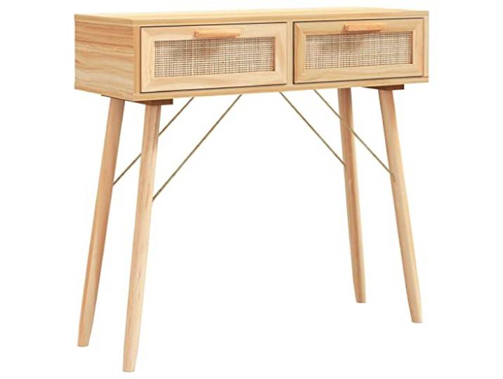 vidaXL Konsolentisch Konsole Ablagetisch Beistelltisch Flurtisch Wohnzimmer Tisch mit Schubladen Braun 80x30x75cm Massivholz Kiefer Natur-Rattan