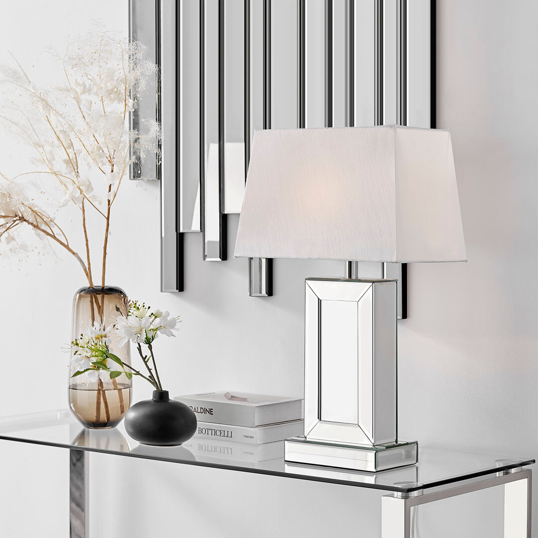 Ivy Bronx Aarzo Mirror & Shade Table Lamp Light (Including Bulb) White 60cm H X 23cm W X 35.5cm D
