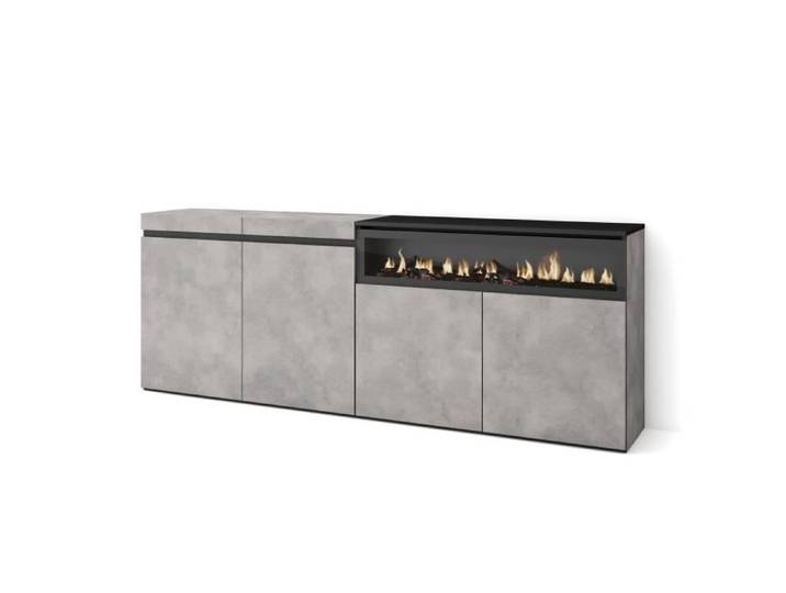 Buffet Bahut Enfilade Meuble de Séjour 200x35x75cm 1feu électrique Ciment RF2373