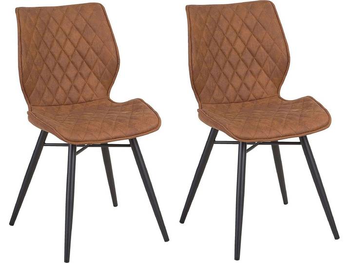 BELIANI Esszimmerstuhl 2er Set Goldbraun Polsterbezug Metallbeine Retro-Stil