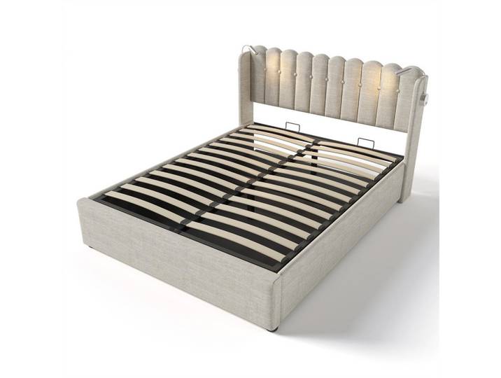 Komhtom Polsterbett 160/200 cm in Beige Linen, Mode, 160x200 cm, Schlafzimmer, Betten, Polsterbetten
