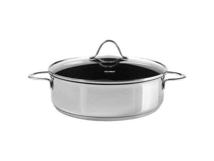 Kelomat Schmorpfanne mit Deckel, Silberfarben, Glas, 2,5 l, backofengeeignet, rostfrei, optimale Wärmeverteilung,backofengeeignet, Kochgeschirr, Töpfe, Kochtöpfe