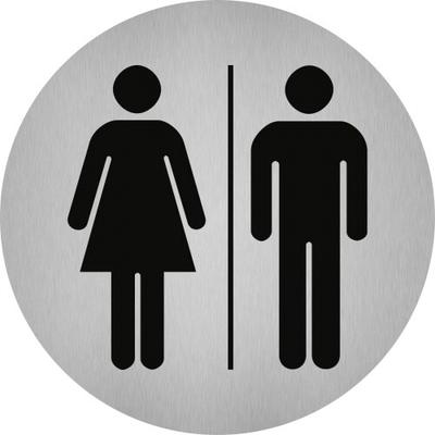 Aufkleber - Piktogramm WC Damen/Herren, Edelstahl, selbstklebend, Ø 50 mm