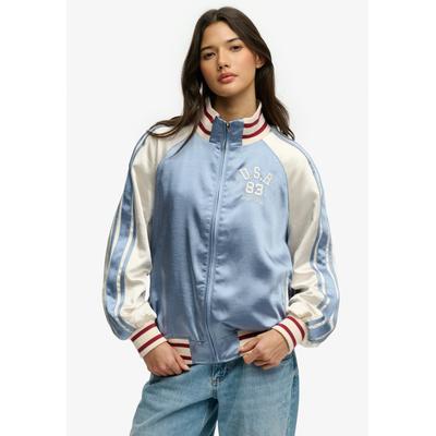 Blouson SUPERDRY "SUIKA TRACK JACKET", Damen, Gr. XL, blau (tidal blau), Web, Obermaterial: 100% Polyester, leicht glänzend, oversize normal, Jacken Blouson, Kunstfaser, oversize