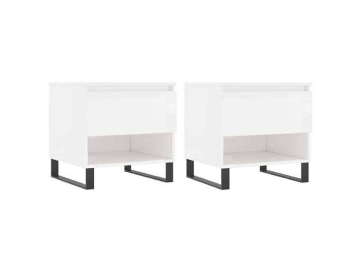 Couchtische 2 STK. Weiß Hochglanz 50x46x50 cm Schublade, Trennwand, Holzwerkstoff, Metallfüße, solide Tischplatte, Wohnzimmer, moderner Stil