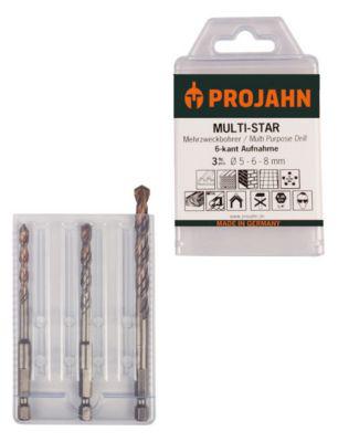 Projahn Mehrzweckbohrer-Set MULTI-STAR, Hartmetallschneiden, 3-teilig, 6-kant-Schaft, Ø 5-6-8 mm