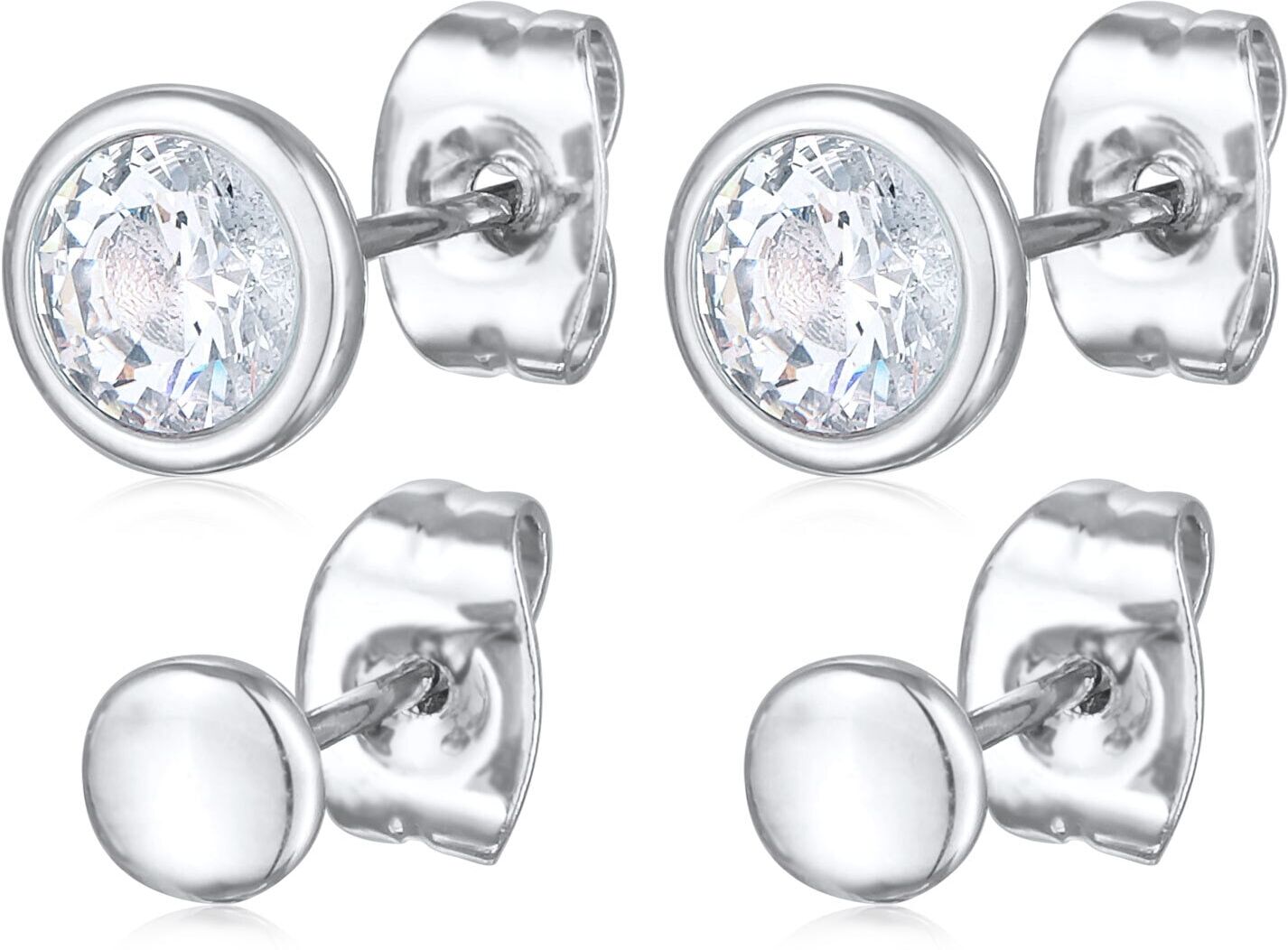 Ohrstecker-Set ELLI "Ohrringe 2er-Set Ohrstecker Kristalle Plättchen Farbe Silber" Gr. 6,5, silber, Ohrringe, Damen, 6,5,mit Stein, Messing, Ohrstecker-Set