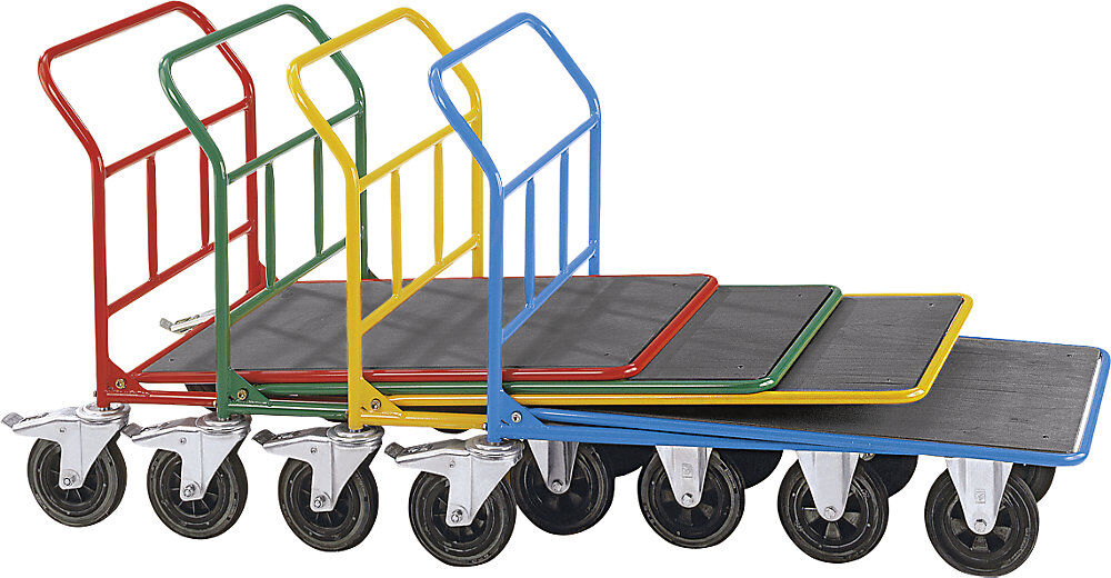 Plattform-CC-Wagen, ohne Geländer, Tragfähigkeit 300 kg, 2 Lenkrollen mit Doppelstopp eurokraft pro