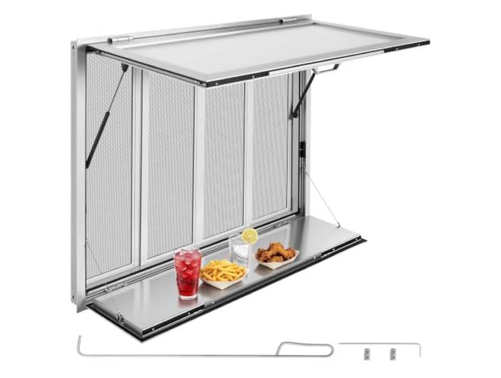 VEVOR Fenêtre pour Food Truck 122x91\,5 cm Guichet de Vente Étagère Pliable Pour Service Camion Restaurant Commerce Ambulant\, 4 Vautaux Moustiquaires Coulissantes\, Fenêtre Passe-plat à Auvent Relevable