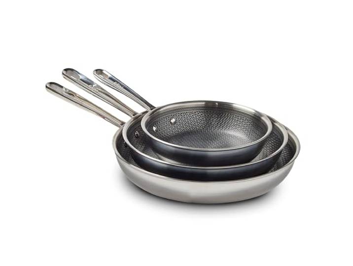 T-Fal HybridMesh 3-teiliges Kochgeschirr-Set aus Edelstahl, 20,3 cm, 26,7 cm und 30,5 cm, induktionsgeeignet, ofenfest, Metall-Utensilienfest, Platin-Antihaftbeschichtung, Töpfe und Pfannen