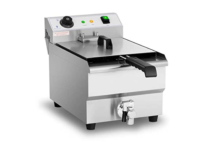 Royal Catering Friteuse Électrique De Restaurant Simple Professionnelle (3 200 W\, Volume De 13 L\, Max. 200 °C\, Zone Froide\, Robinet De Vidange)