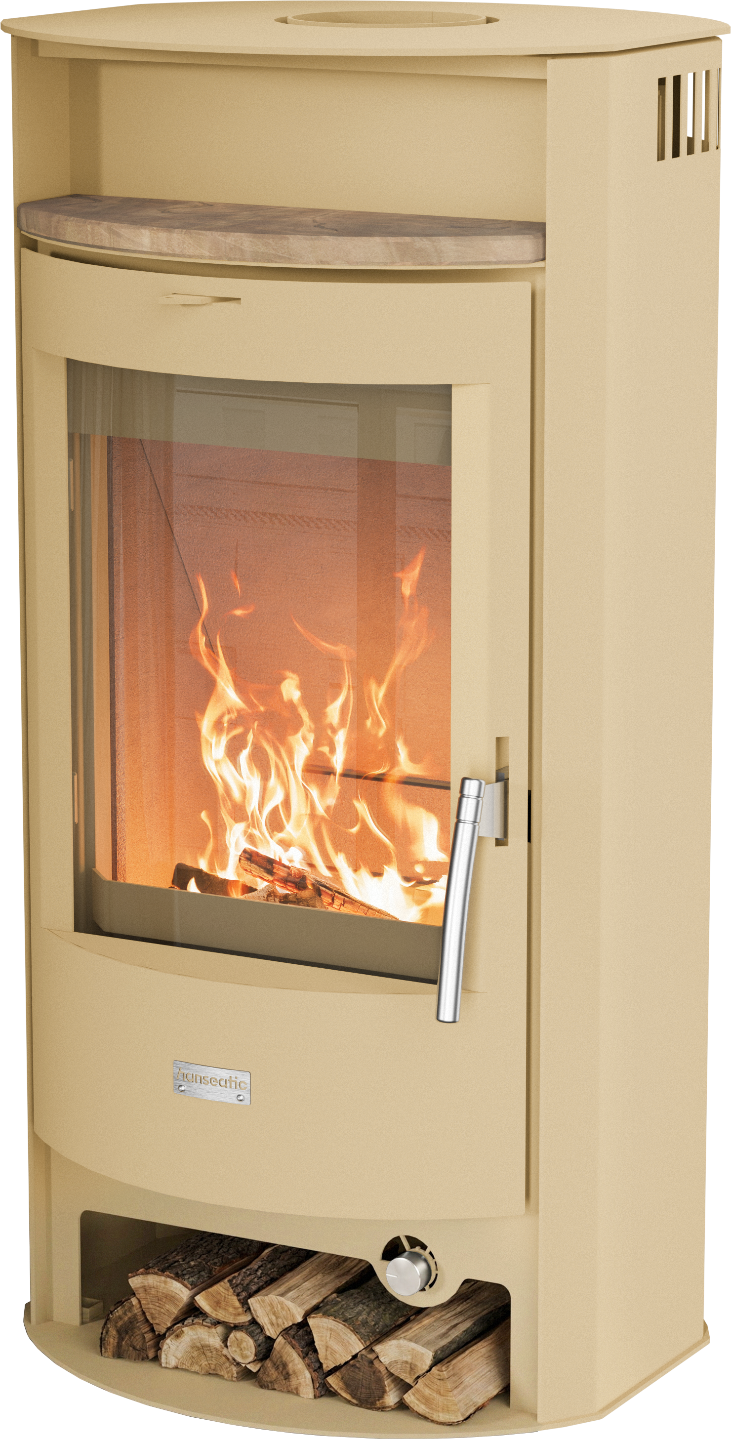 Kaminofen HANSEATIC "PARMA Stahl beige, die Trendfarbe, Lieferung bis ins Wohnzimmer", beige, Kaminöfen, Kaminofen, NEU und Exklusiv mit Sandsteinteefach