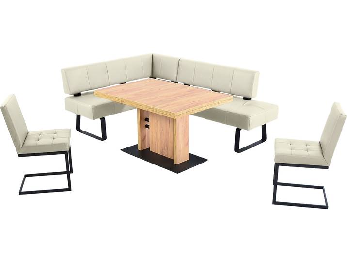 Essgruppe, Leder CASAY, Weiß, 165×50 cm, Ausziehbar, K+W Komfort & Wohnen