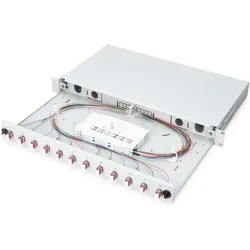 Digitus Ausziehbare Glasfaser - Spleissbox 1U Equipped 12xLC duplex inkl. M 25 Schraube Spleisskassette F..., Server Zubehör, Grau