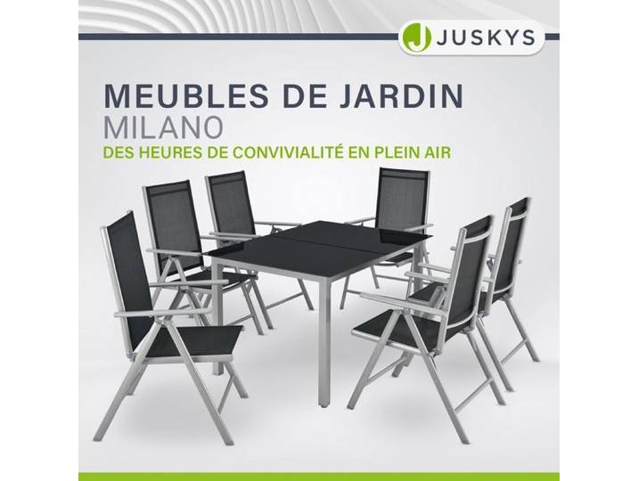 Salon de jardin Milano 7 places en aluminium – Table + 6 chaises gris argenté