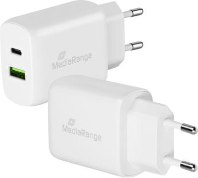 MediaRange Schnellladeadapter 25 W, Eurostecker, USB-A/USB-C, weiß
