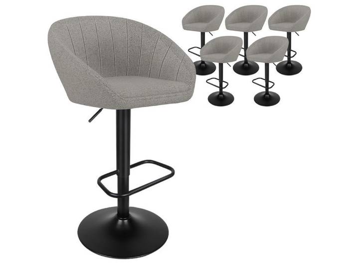 Lot de 6 Tabouret Bar - Tabouret Cuisine Pivotante - Tissu - Hauteur réglable - Chaise de bar - Gris clair