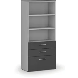 Büroschrank mit kombinierten Schubladen PRIMO GRAY, 800 x 420 x 1781 mm, grau/Graphit