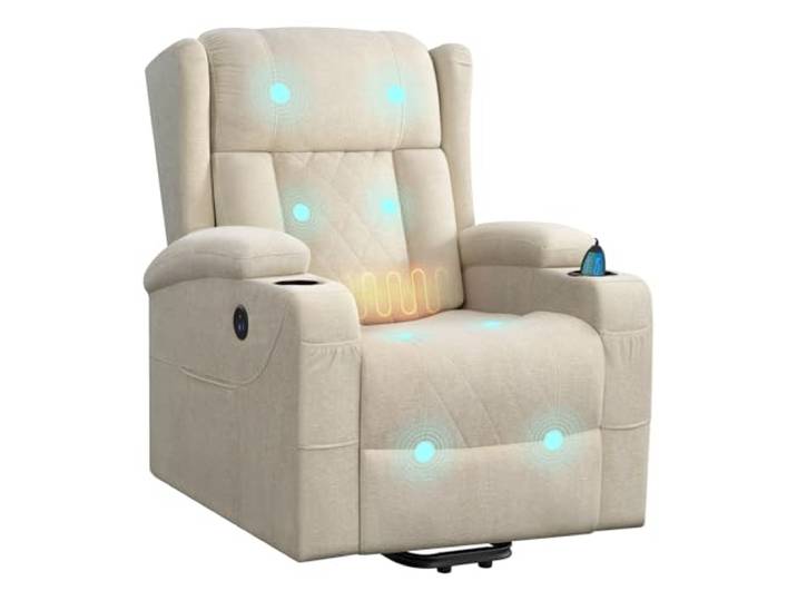 WOLTU Massagesessel elektrisch verstellbar Liegefunktion Frottee Beige Fernsehsessel mit bettfunktion Aufstehhilfe, Relaxsessel mit Massage Heizung Fußstütze Seitentaschen Becherhaltern USB-Port