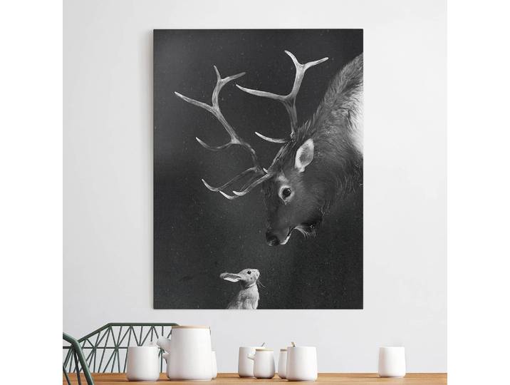 Impression sur toile Cerf I Lin Blanc/Noir 60cm