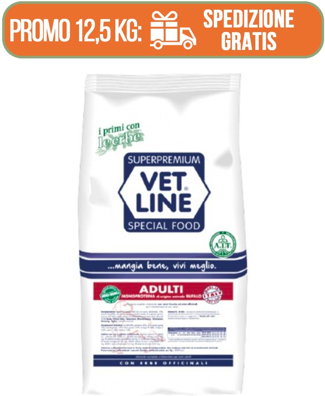 Vetline Vet Line Bufalo per Cani Adulti Monoproteico 12.5 Kg