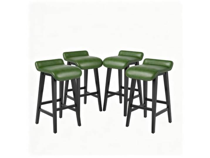 GarveeHome Barhocker 4er Set 66,5 cm Holz PU-Kunstleder Dunkelgrün Breite Sitzfläche, Pflegeleicht, Holzfüße, Angenehme Polsterung, Tresen