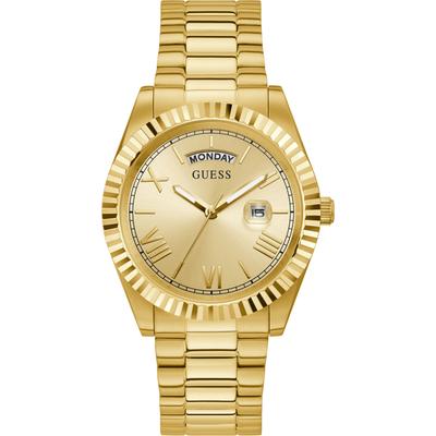 Quarzuhr GUESS "CONNOISSEUR", gold (goldfarben, goldfarben, goldfarben), Armbanduhren, Herren, goldfarben, Quarzuhr, Armbanduhr, Herrenuhr, Datum, Wochentag, Edelstahlarmband