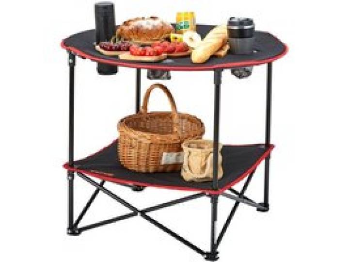 VEVOR Klapptisch Campingtisch 720x720x610 mm, Zusammenklappbarer Gartentisch 2-lagiger Balkontisch Mehrzwecktisch mit 4 Getränkehaltern 25 kg Belastbar Camping Tisch Falttisch Tragbar Oxford-Stoff