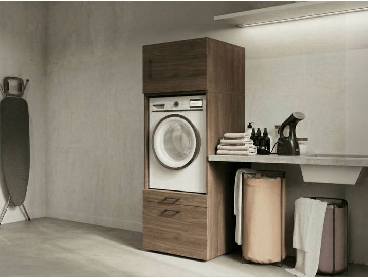 Meuble WASHING 1 machine noyer avec 1 surmeuble