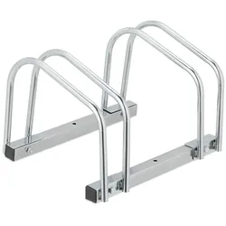 Relaxdays Fahrradständer Boden, für 2 Fahrräder, bis 60 mm Reifenbreite, Metall, Garage, Fahrrad-Aufstellständer, silber