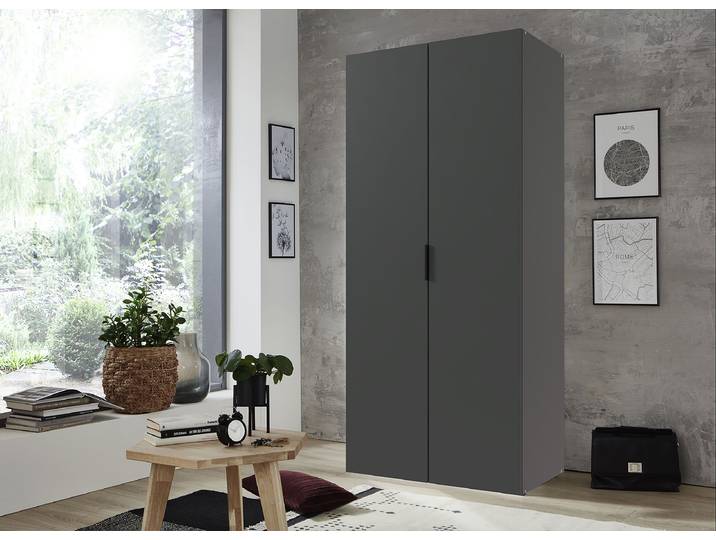 Drehtürenschrank Modena 80cm Schwarz/Graphit