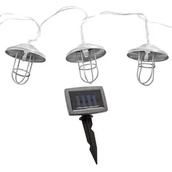 LED Solar Lichterkette Aussen Solarlampe Garten Dekoration Landhaus Stil, Akku Erdspieß, silber, 10x LED warmweiß, DxL 6x200 cm