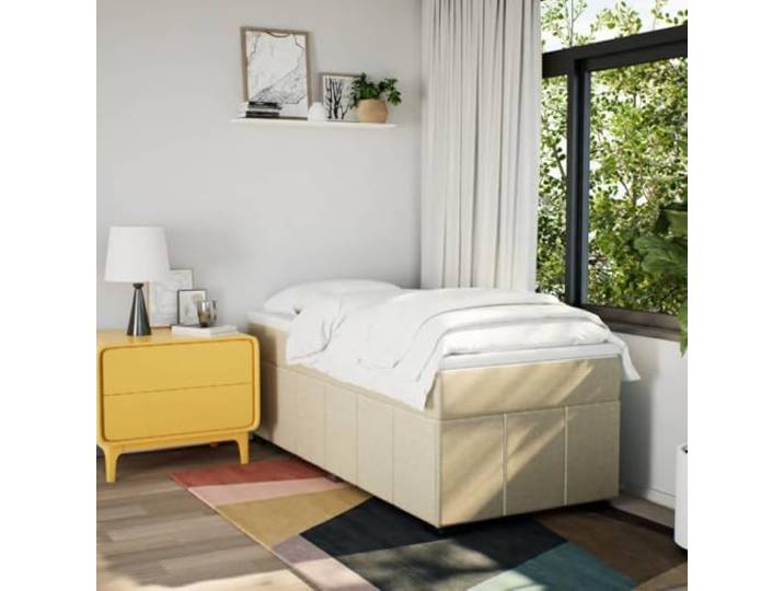 KTHLBRH Boxspringbett mit Matratze Creme 80 x 200 cm aus Stoff Taschenfederkernmatratze, inklusive Matratzenschoner, stabile Latten und Füße