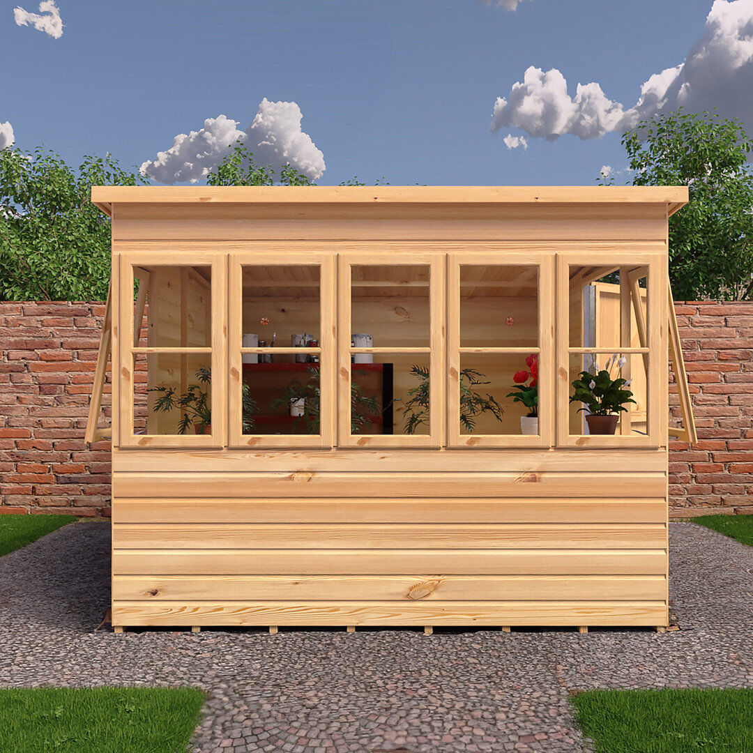 Shire GB Sun Pent Potting Shed Brown 244cm W X 239cm D X 196cm H
