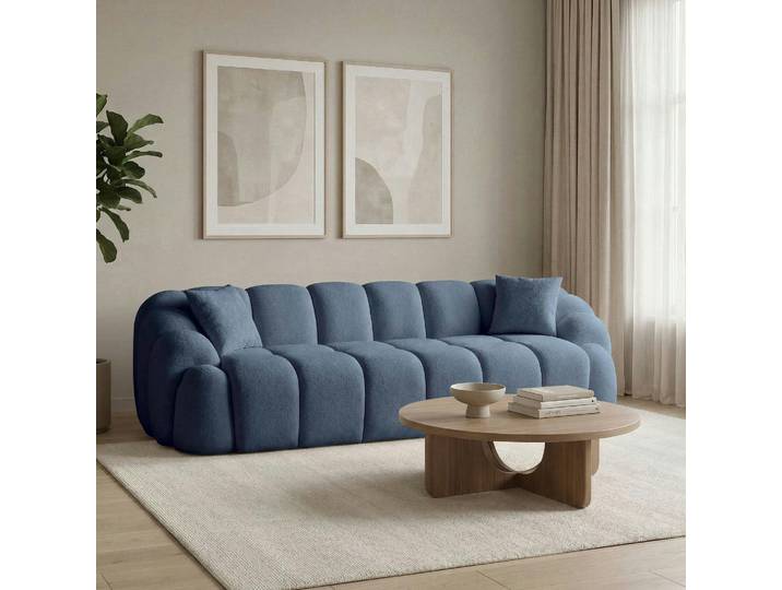 Canapé 4 places en tissu, design arrondi ONDA - Bleu