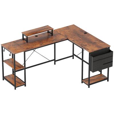 STILVORA Eckschreibtisch L Form 240x48x90 cm Braun mit Monitorständer Ablagen Kabeldurchführungen CPU Ständer Aufbewahrungstasche stabiler Metallrahmen