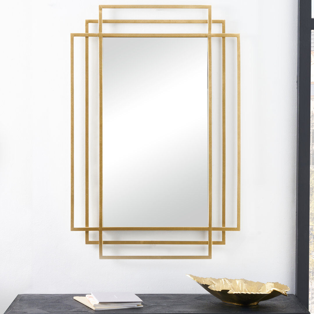 Mercury Iron Rectangle Wall Mirror Gold 92cm H X 3cm D