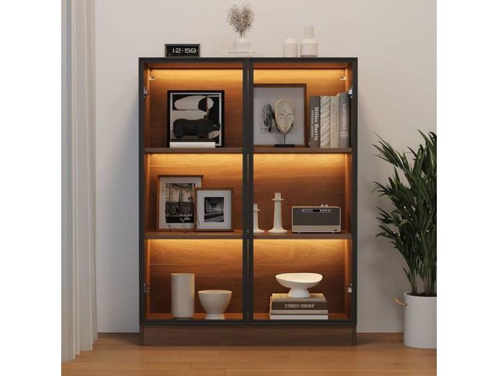 Vitrine en verre avec éclairage vitrine de collection armoire en verre multifonction debout avec étagères à 3 niveaux 32x106x80 cm