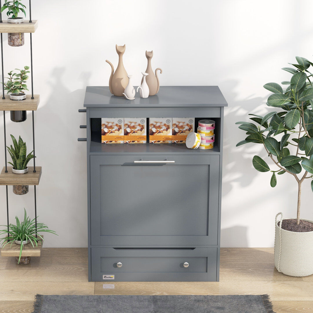PawHut Pet Feeder Station Dog Cat Food Storage Feeding Station Food Cabinet Grey 82cm H X 61cm W X 35.5cm D