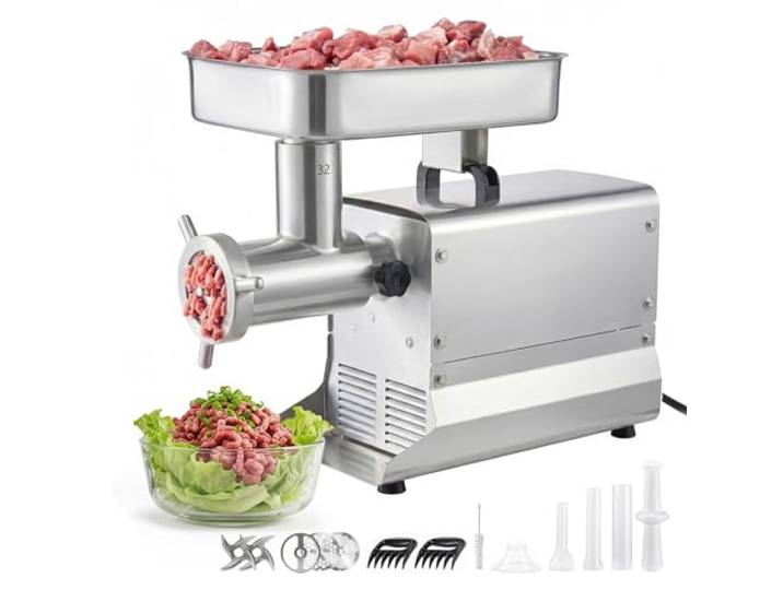 VEVOR Hachoir à Viande Électrique Professionnel\, Machine à Hacher la Viande Capacité 9\,5 kg/min\, pour Steak Haché Tartare Farce Saucisses Boucherie Restaurant\, 1100 W\, avec 3 Plaques et 3 Entonnoirs