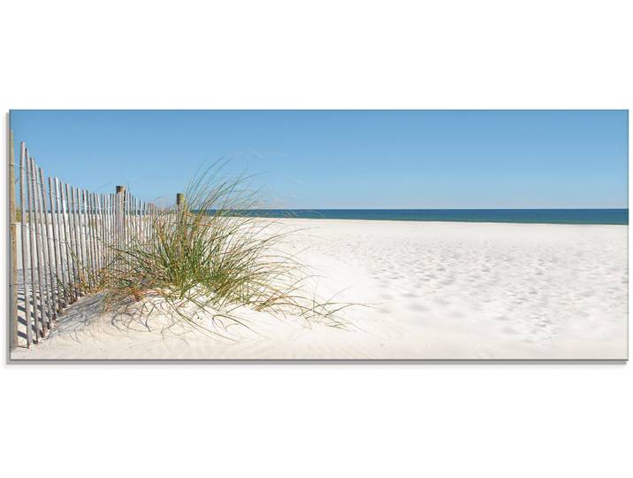 Glasbild ARTLAND Schöne Sanddüne mit Gräsern und Zaun , beige (farbe bild(er): naturfarben), B:125cm H:50cm, Bilder, Glasbild, in verschiedenen Grössen