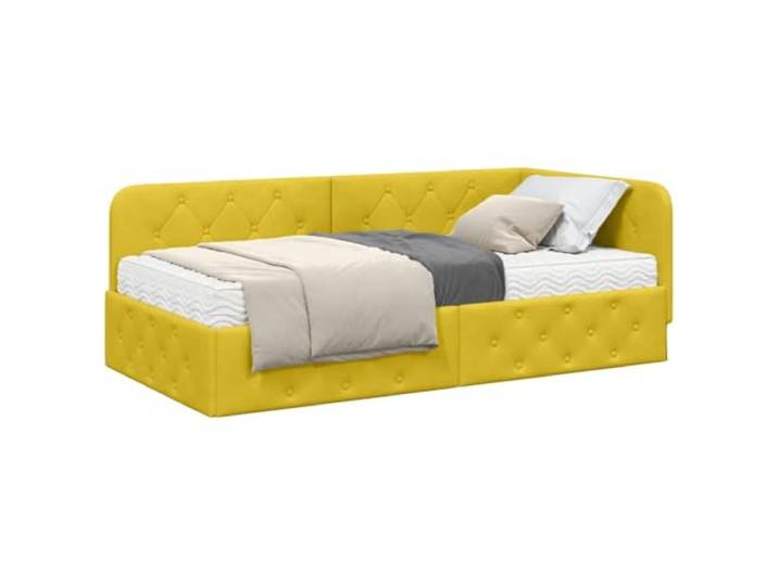 KTHLBRH Eckbett Gelb Samt 90 x 190 cm Platzsparendes L-Design, umkehrbares Kopfteil, Sofabett, Struktur aus Sperrholz