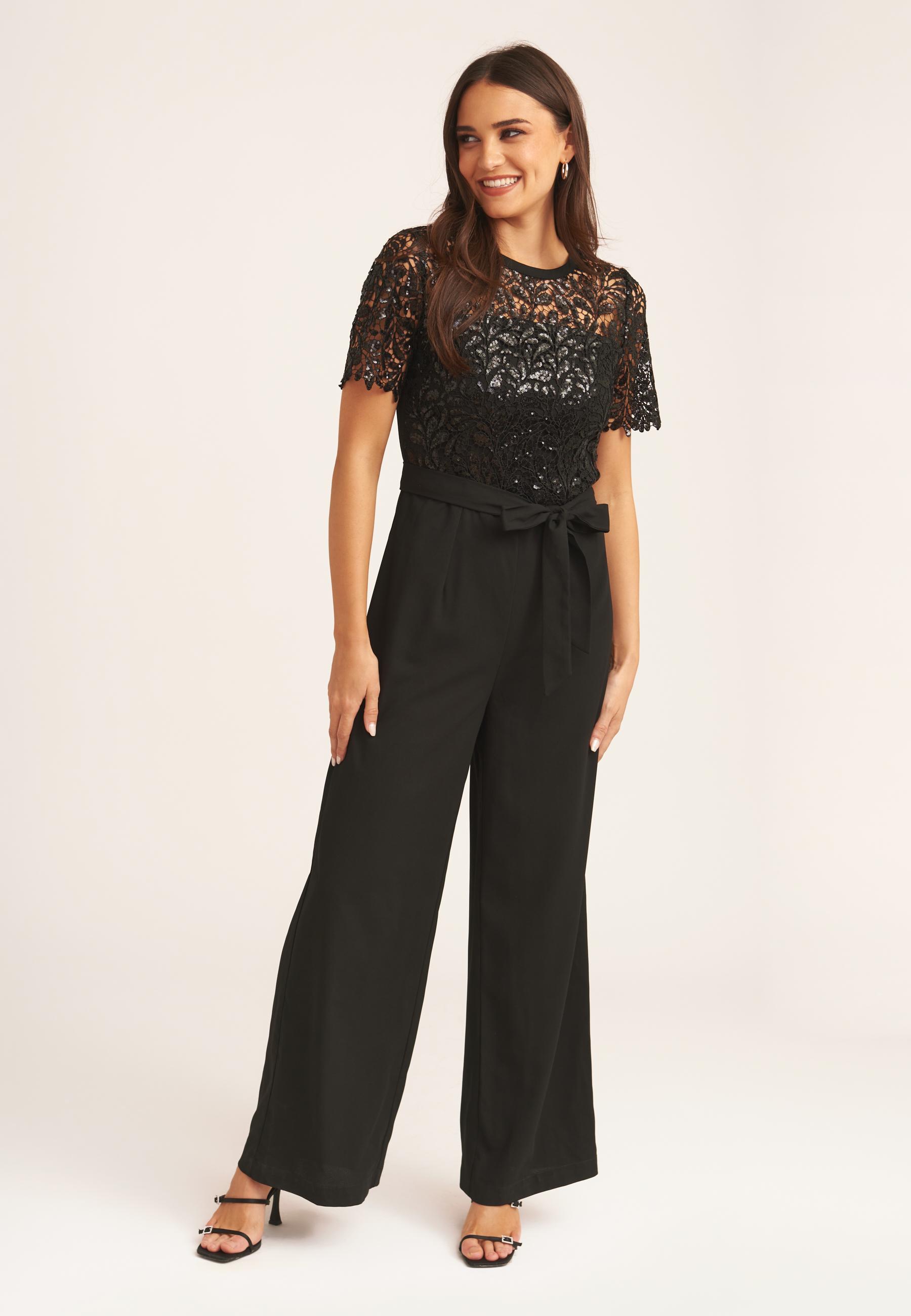 Schwarz Floral Spitze Pailletten Gürtel Anlass