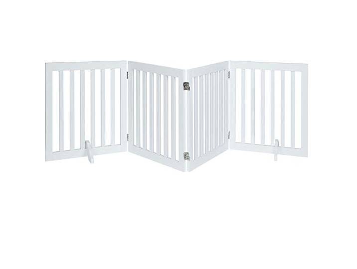 unipaws Freistehendes Absperrgitter Hund, Treppenschutzgitter ohne Bohren, Holz Kindergitter Klappbar，Türgitter Hunde Kaminschutzgitter mit Füßen, weiß (4 Elemente, 61 cm hoch)