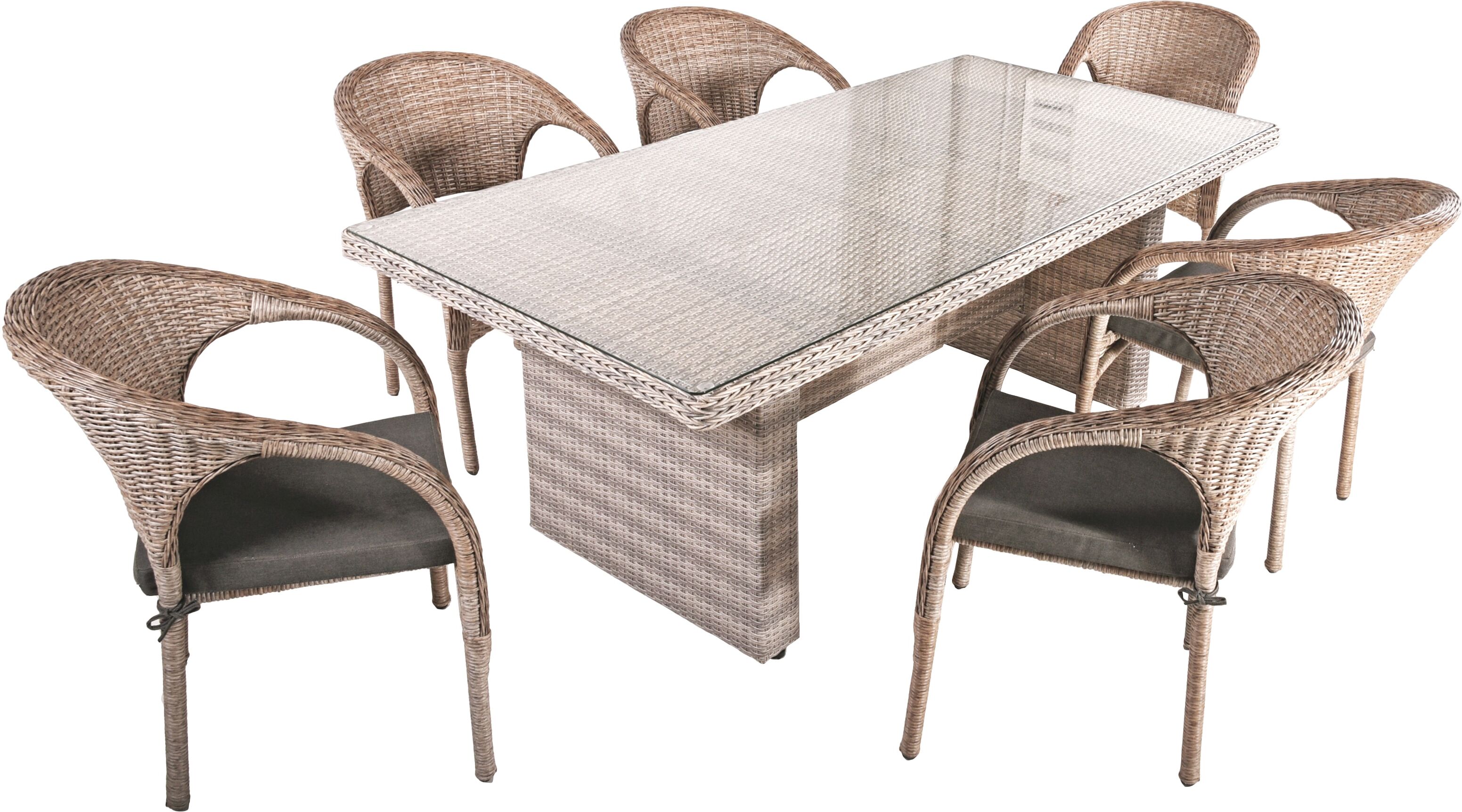 Garten-Essgruppe GARDEN PLEASURE "DIJON/BASTIA", grau (sesamgrau, ingwerbraun, braun, grau), B:300cm H:81cm T:200cm, Aluminium, Glas, Polyrattan, Sitzmöbel-Sets, Garten-Essgruppe, mit platzsparenden Stapelstühlen