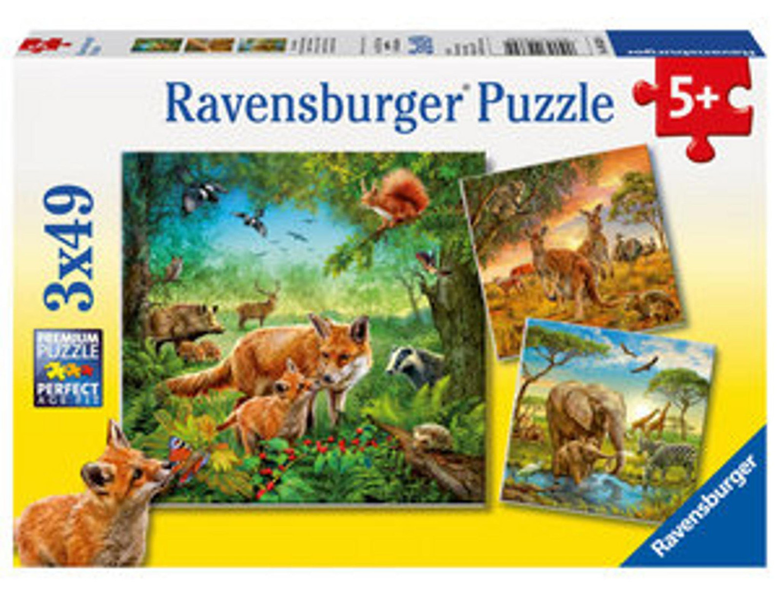 Ravensburger Kinderpuzzel Dieren van de aarde 3 x 49-delig