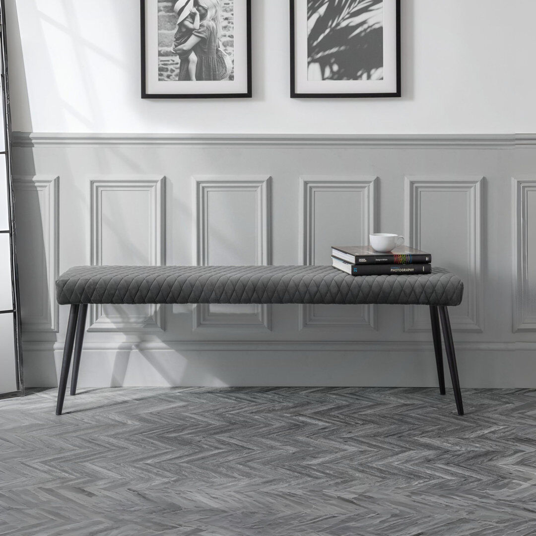 Ivy Bronx Wynnfield Velvet Upholstered Bench Grey 47cm H X 140cm W X 37cm D